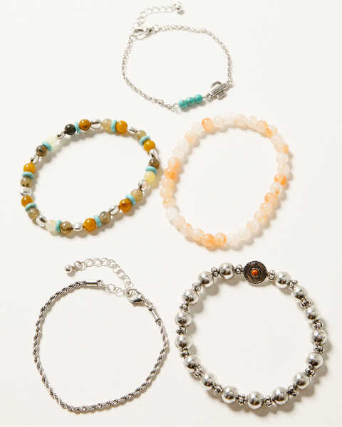Shyanne Women's Tonal Bead Cactus Bracelet Set - 5 Piece, Silver, hi-res