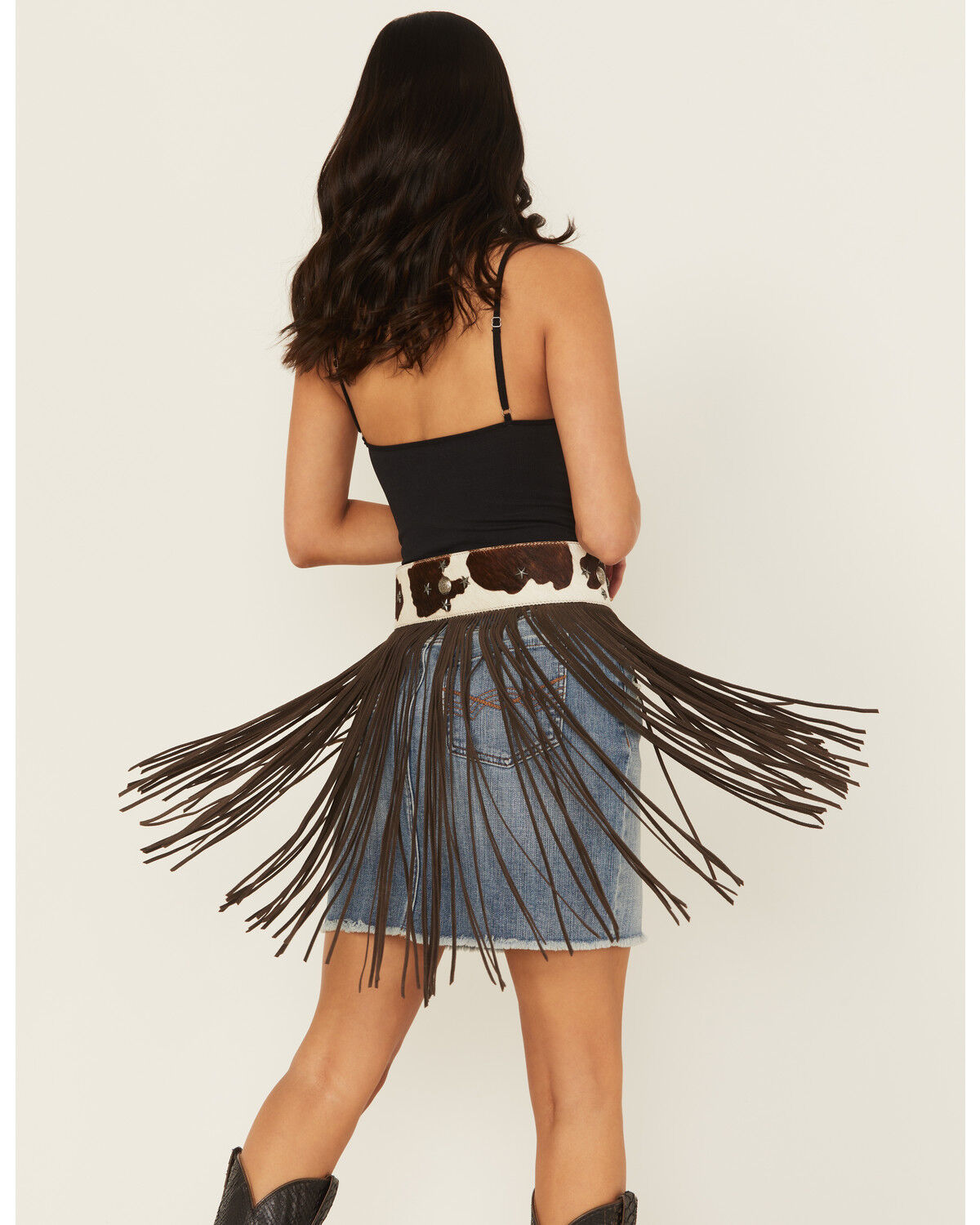 Image #3 - Idyllwind Women's Festival Fringe Hair-On Star Concho Belt, Dark Brown, hi-res