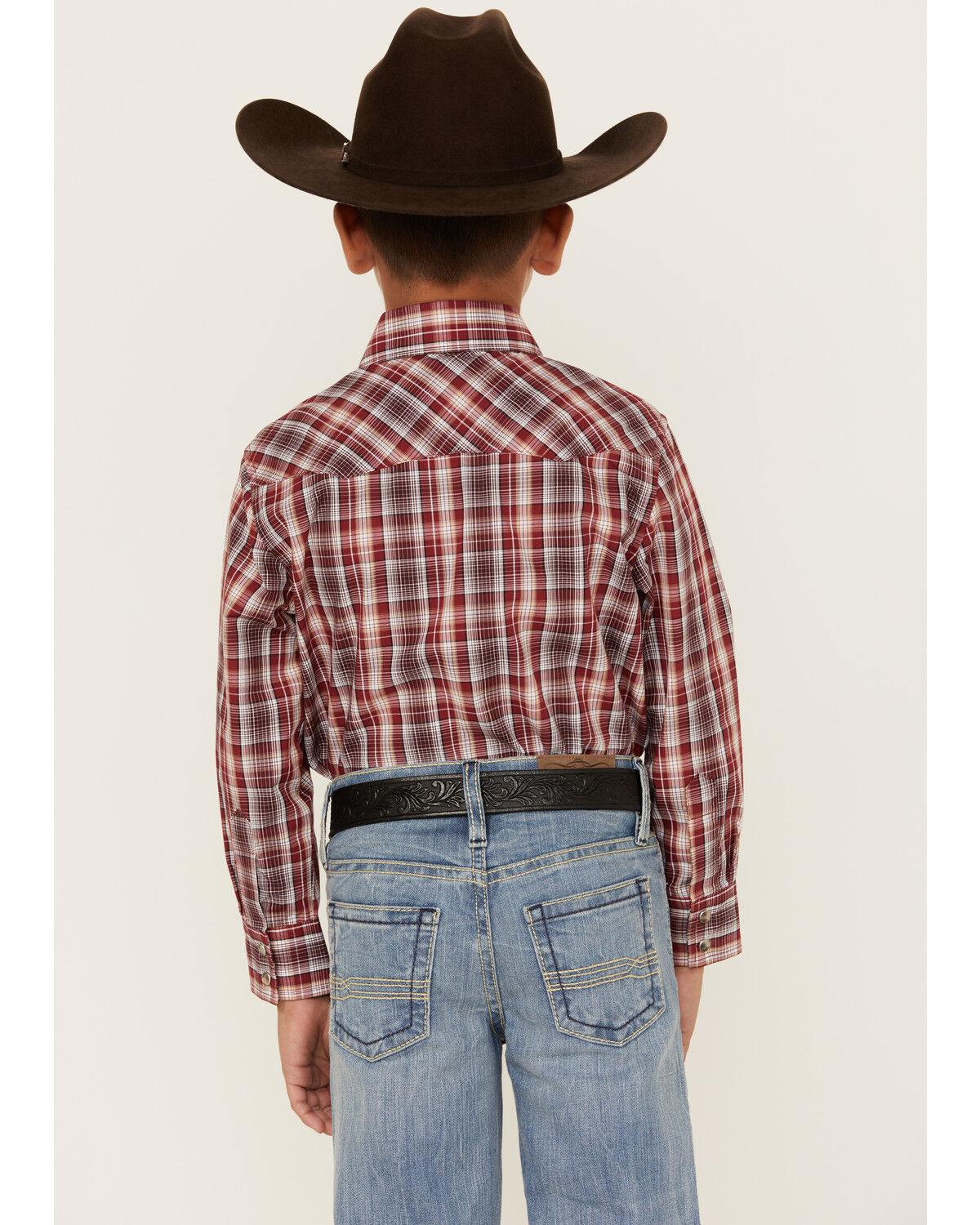 Image #4 - Wrangler Retro Boys' Plaid Print Long Sleeve Snap Western Shirt, Red, hi-res