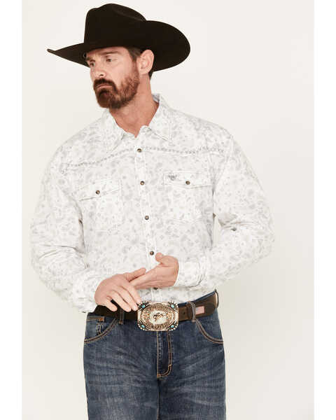 Cowboy Hardware Men's Roman Paisley Print Long Sleeve Western Snap Shirt, White, hi-res