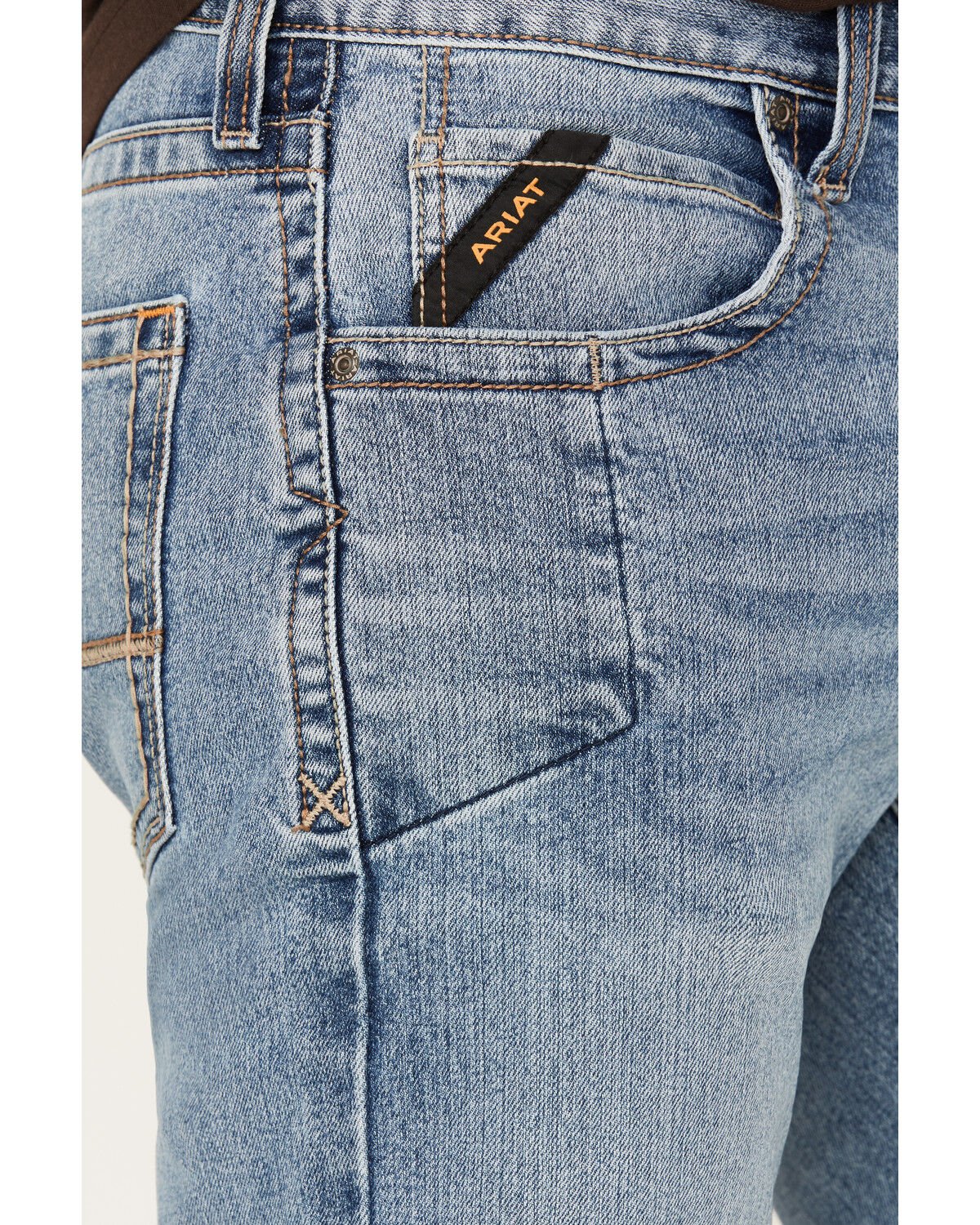 Image #2 - Ariat Men's Rebar M5 DuraStretch Edge Medium Wash Straight Stretch Denim Jeans, Indigo, hi-res