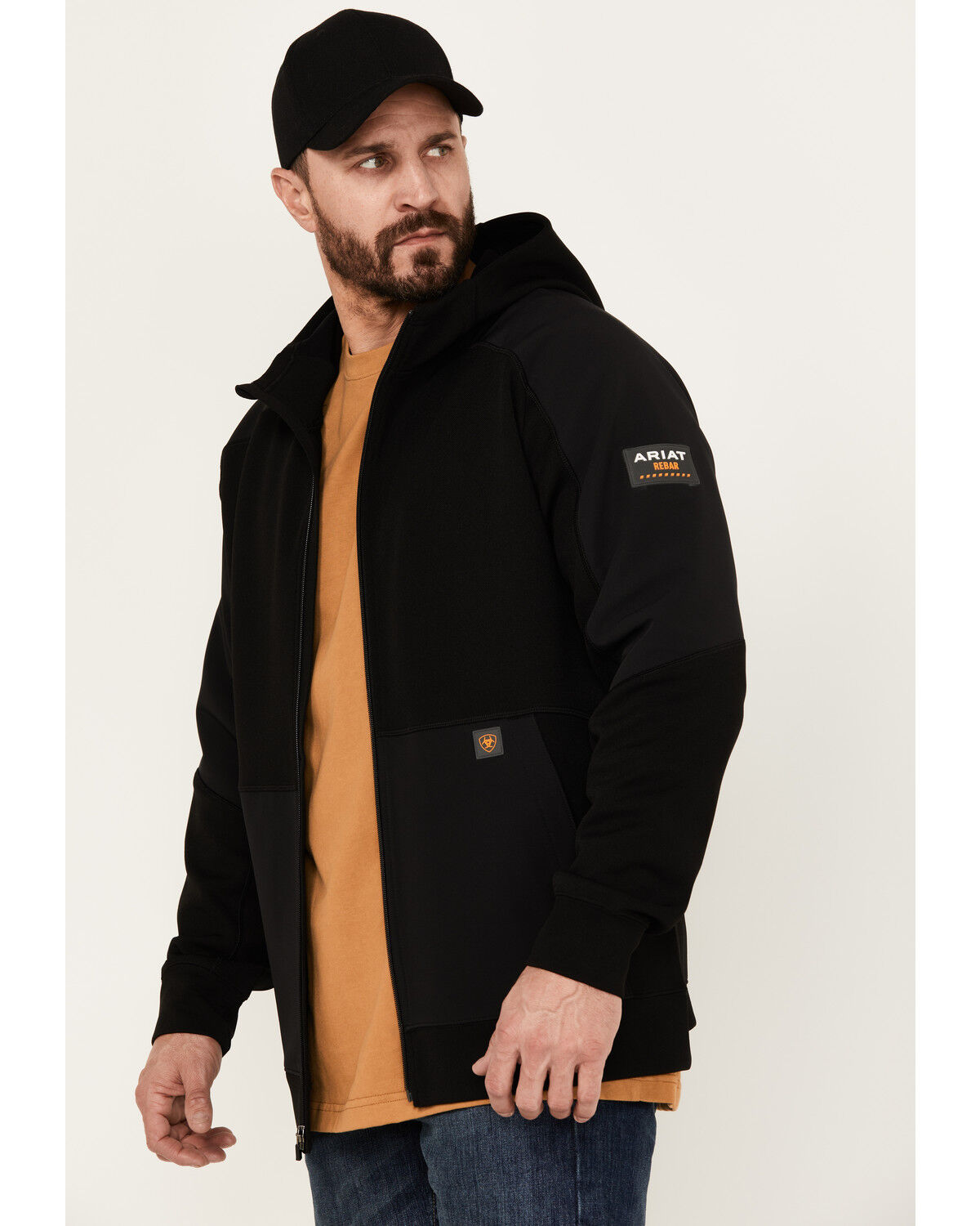 Image #2 - Ariat Men's Rebar WorkTek Reinforced Full Zip Hooded Jacket, Black, hi-res