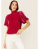 Image #1 - Free People Women's Velvet Knit Claudia Puff Short Sleeve Tee, Pink, hi-res