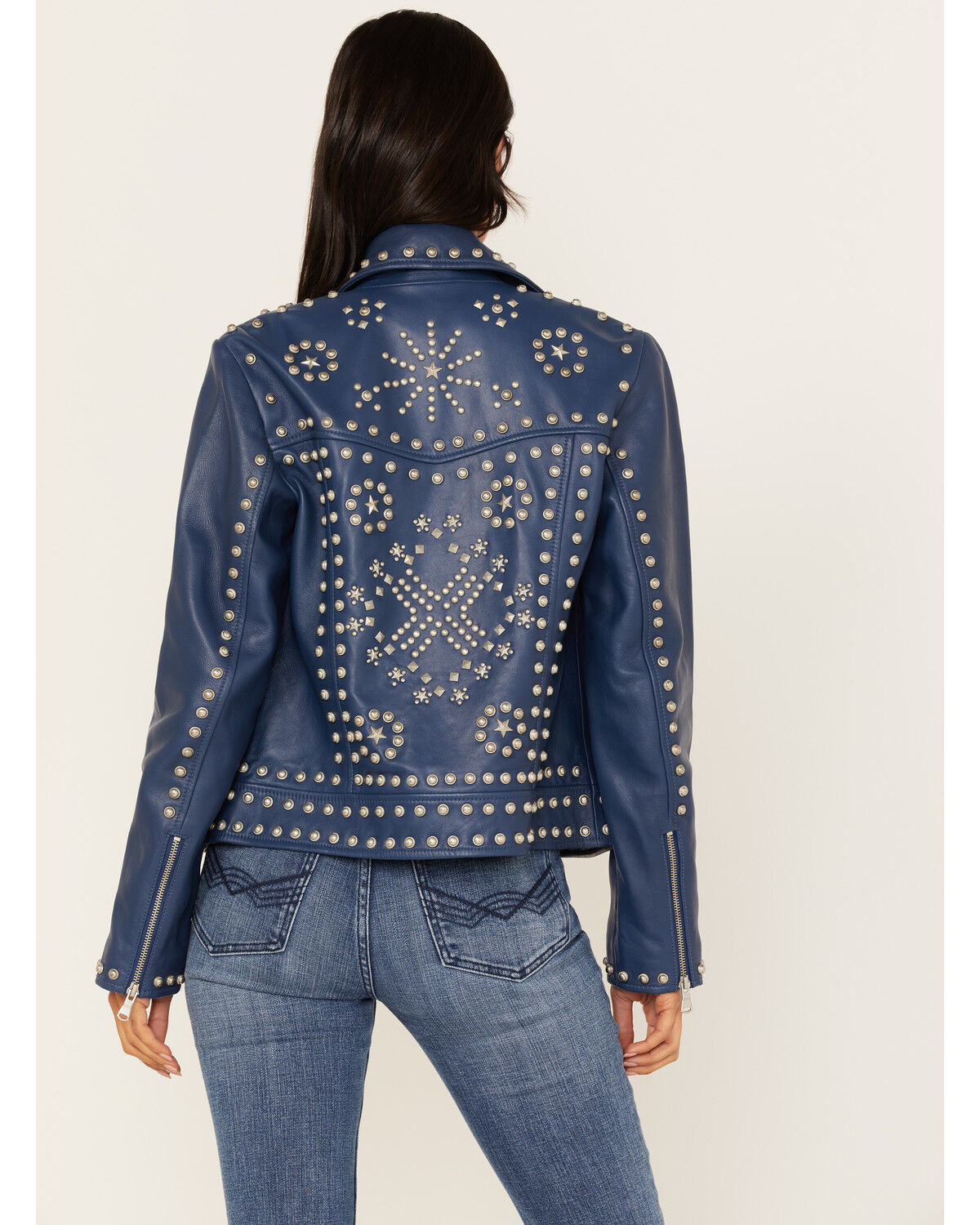 Image #4 - Idyllwind Women's Studded Moto Leather Jacket, Blue, hi-res