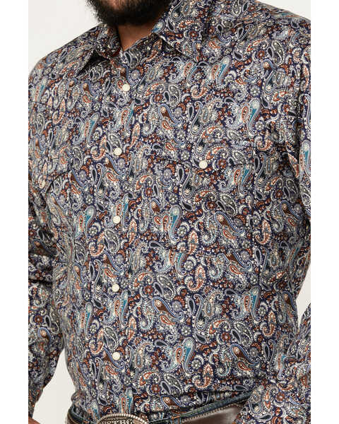 Image #3 - Rough Stock by Panhandle Men's Paisley Print Long Sleeve Snap Stretch Western Shirt, Navy, hi-res