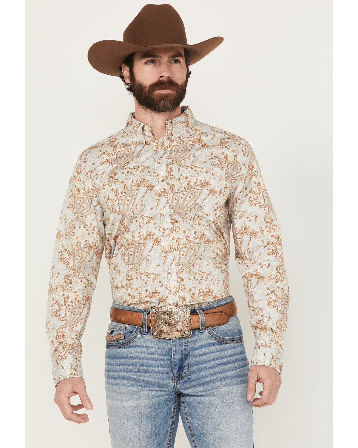 Cody James Men's Porter Floral Print Long Sleeve Button-Down Stretch Western Shirt, Cream, hi-res