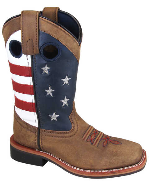 Image #1 - Smoky Mountain Boys' Stars and Stripes Western Boots - Square Toe, Distressed Brown, hi-res