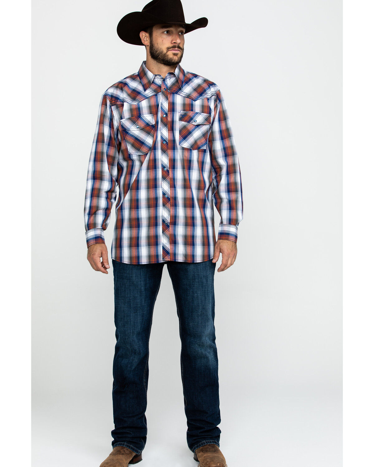 Image #6 - Cowboy Hardware Men's Multi Large Plaid Long Sleeve Western Shirt, Orange, hi-res