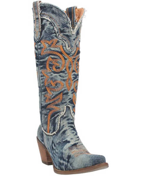 Dingo Women's Texas Tornado Western Boots- Medium Toe , Blue, hi-res