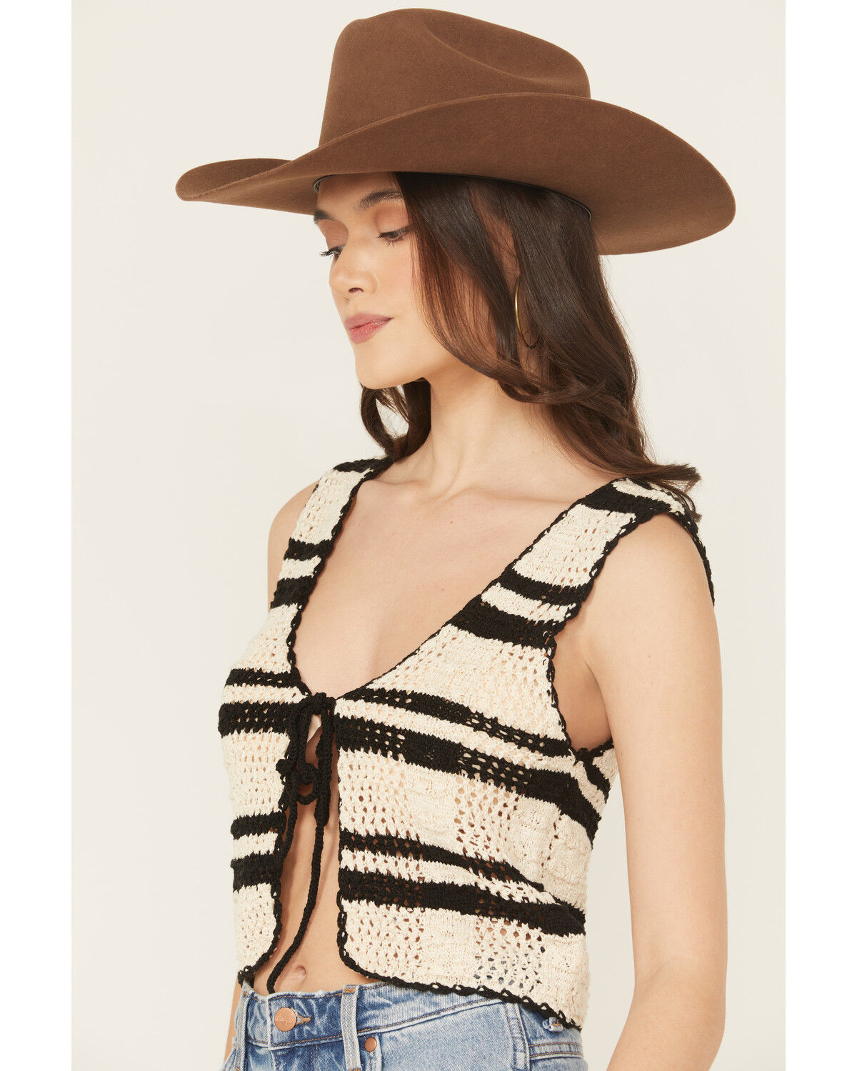Image #2 - Revel Women's Striped Tie-Front Knit Vest, Natural, hi-res
