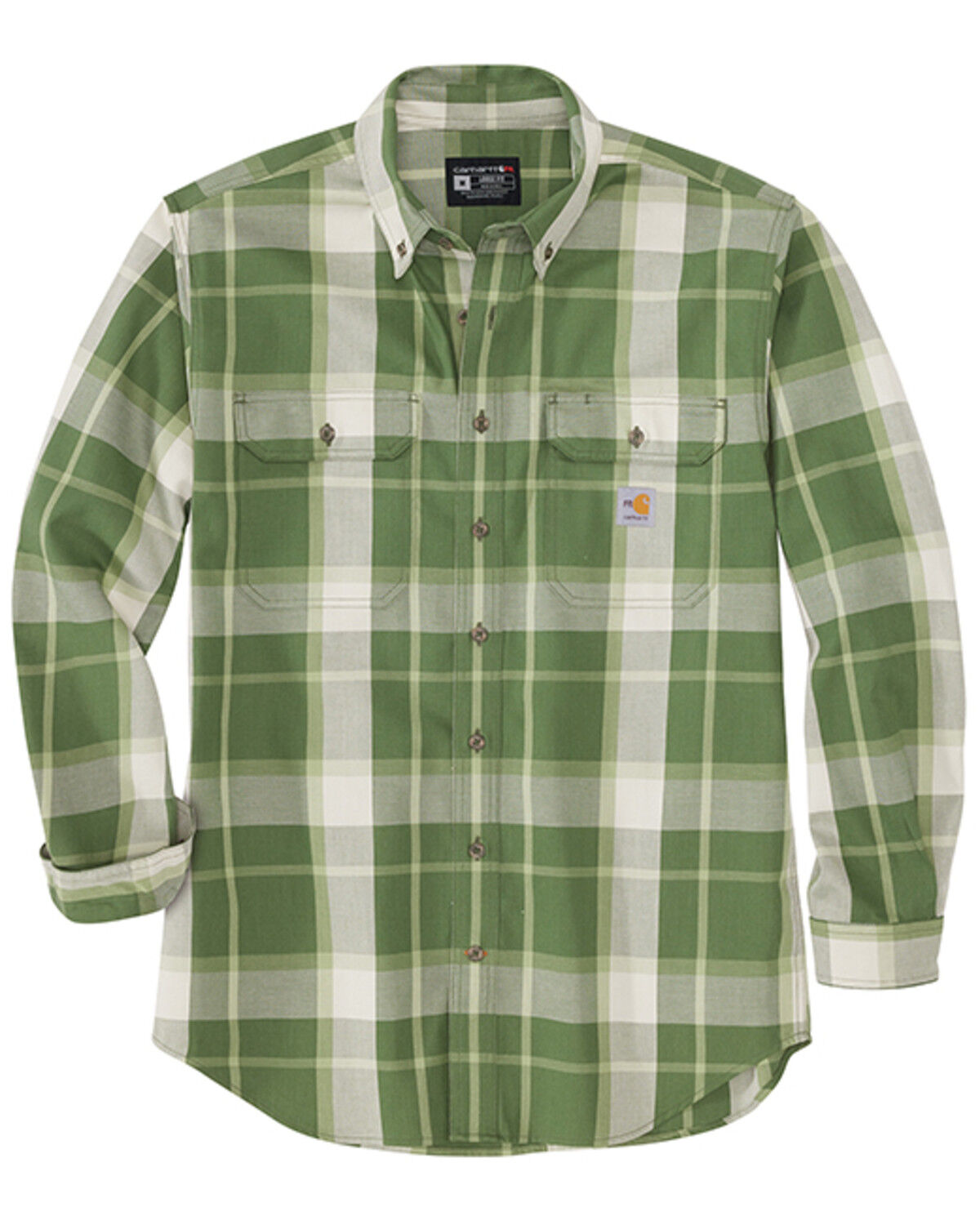 Image #1 - Carhartt Men's FR Forced Rugged Flex® Loose Fit Twill Plaid Print Long Sleeve Button-Down Work Shirt, Green/brown, hi-res