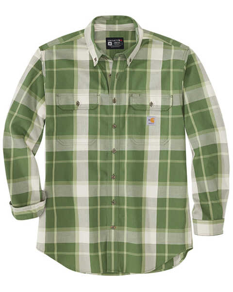Image #1 - Carhartt Men's FR Forced Rugged Flex® Loose Fit Twill Plaid Print Long Sleeve Button-Down Work Shirt , Green/brown, hi-res
