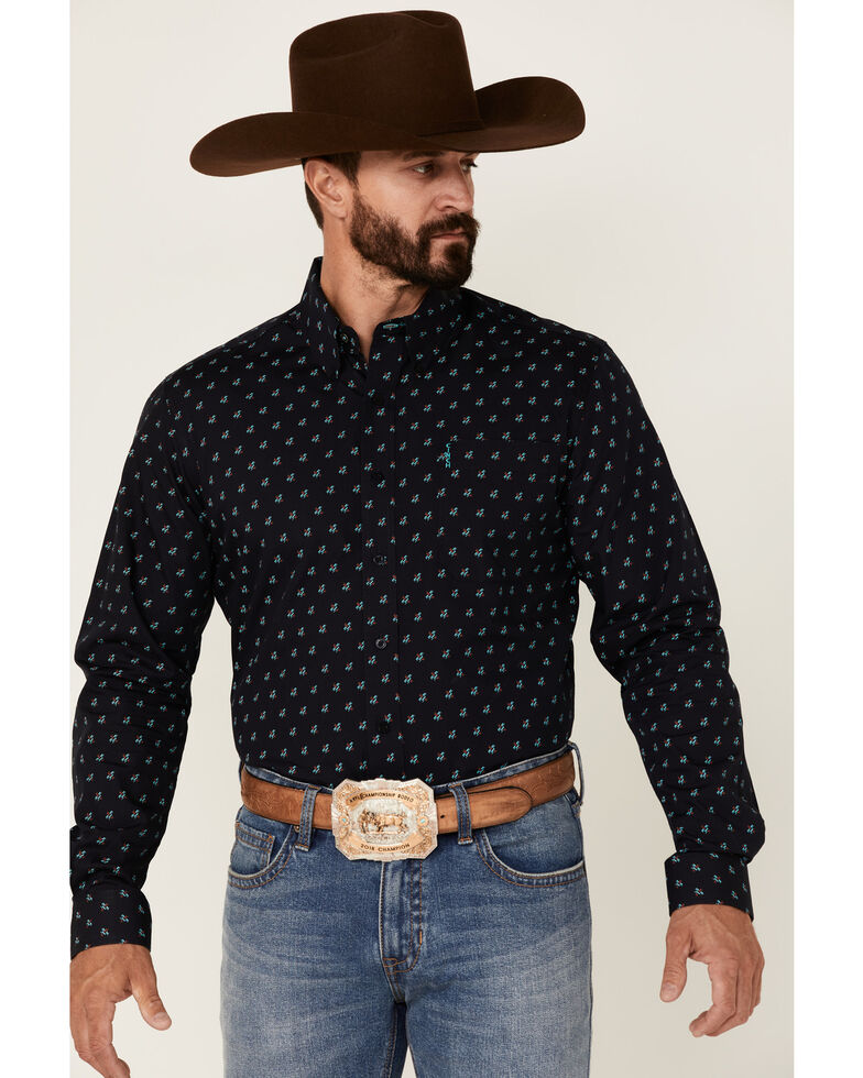 Cinch Men's Modern Fit Navy Geo Print Long Sleeve Button-Down Western Shirt , Navy, hi-res