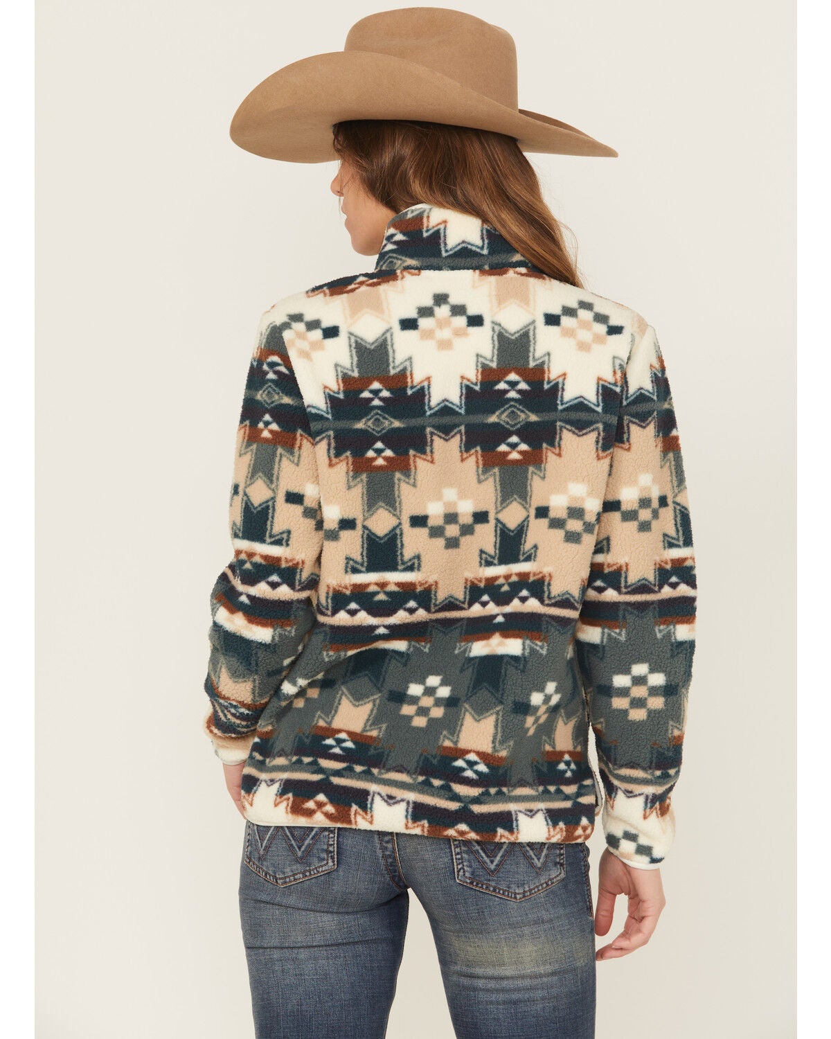 Image #4 - Wrangler Retro Women's Southwestern Print Sherpa Zip Pullover, Blue, hi-res