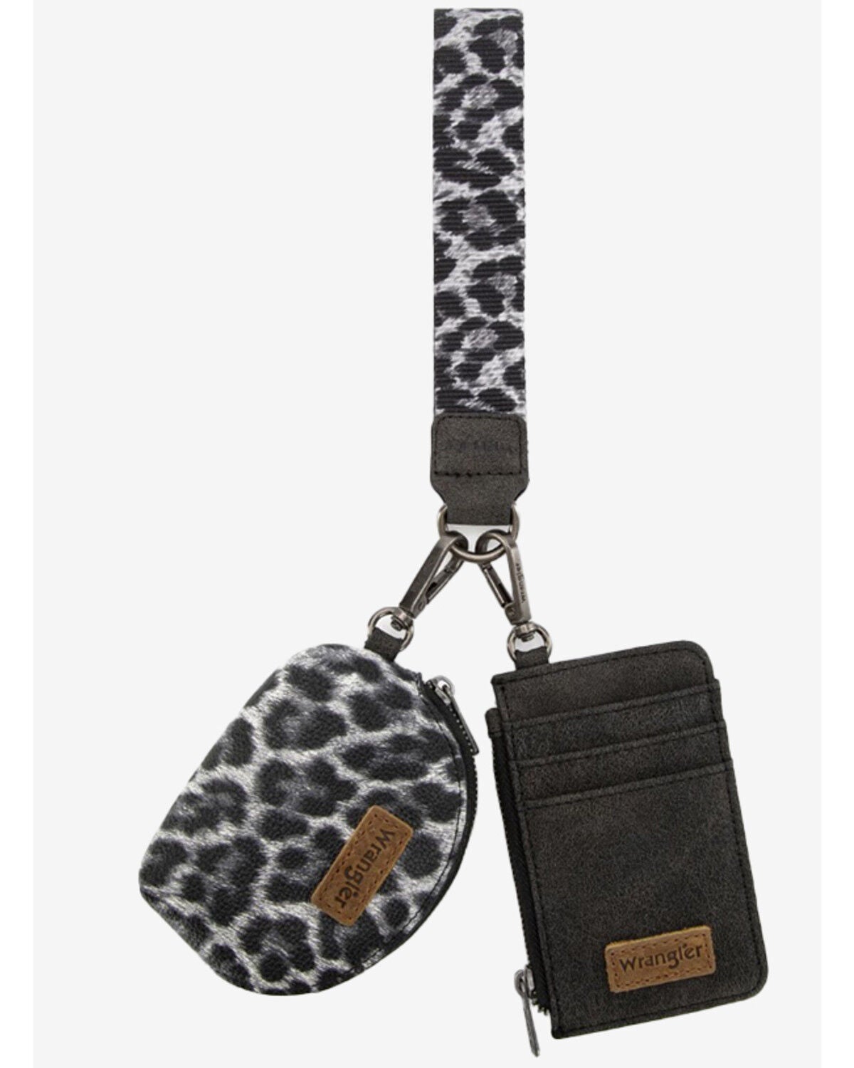 Wrangler Leopard Print Dual Pouch Wristlet, Black, hi-res