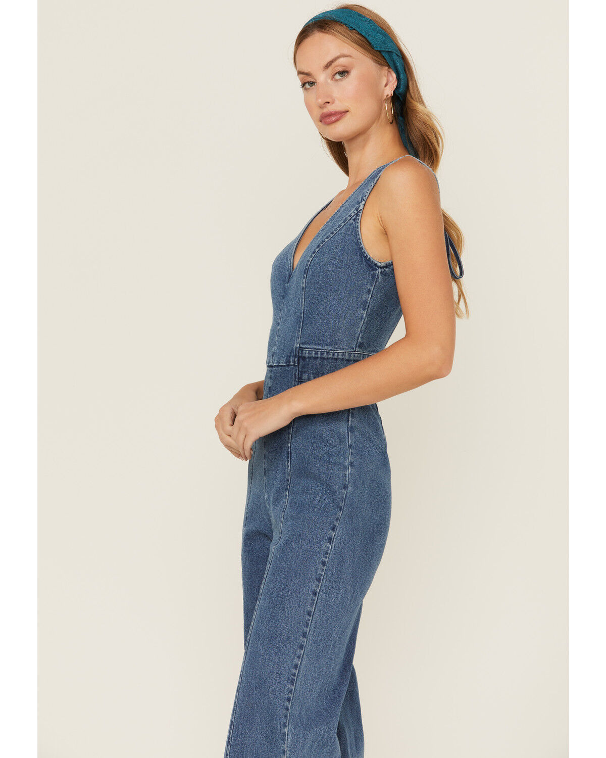 Image #2 - Flying Tomato Women's Denim Medium Wash Tie Back Jumpsuit, Medium Wash, hi-res
