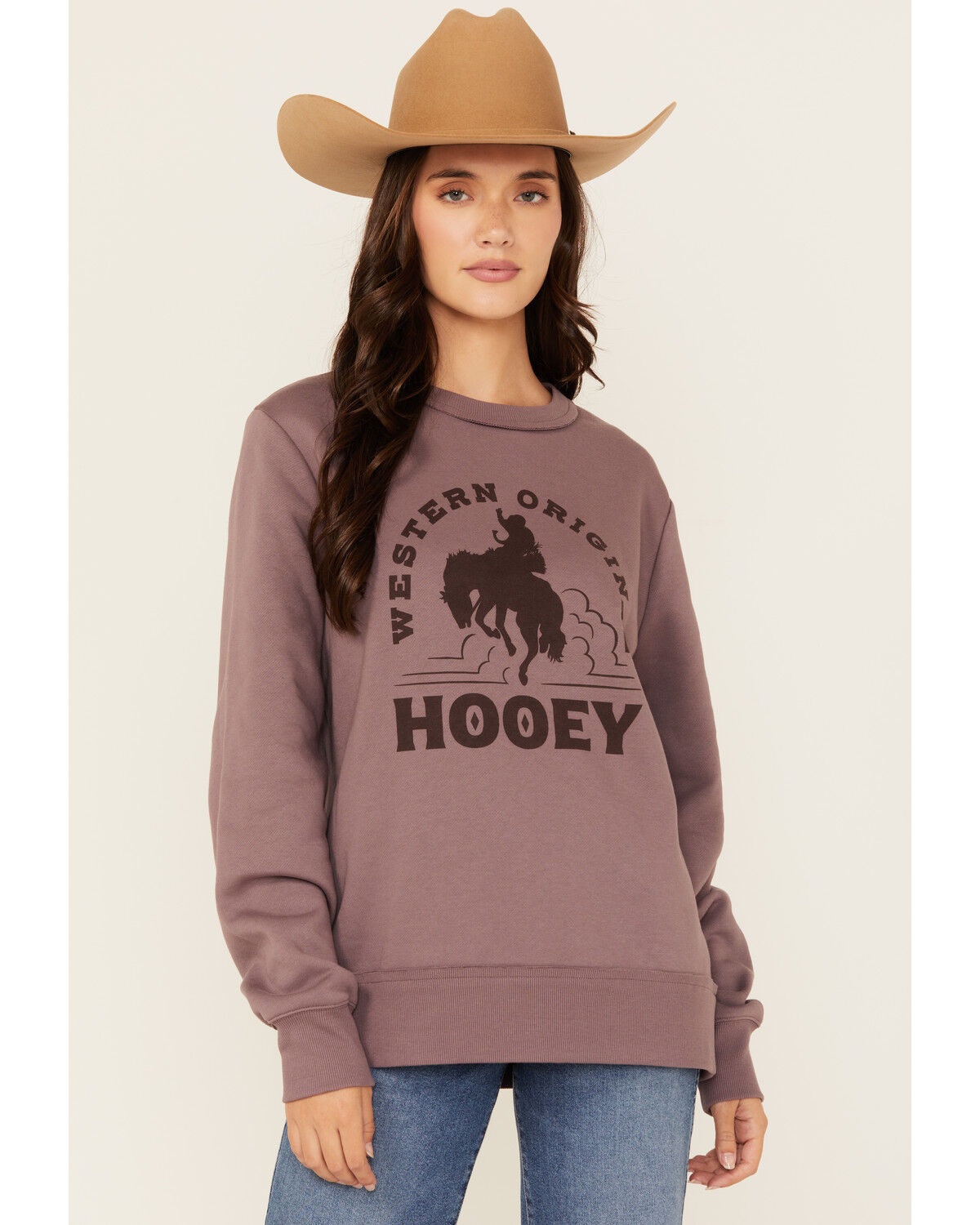 Image #1 - Hooey Women's Bronco Graphic Crewneck Sweatshirt, Purple, hi-res