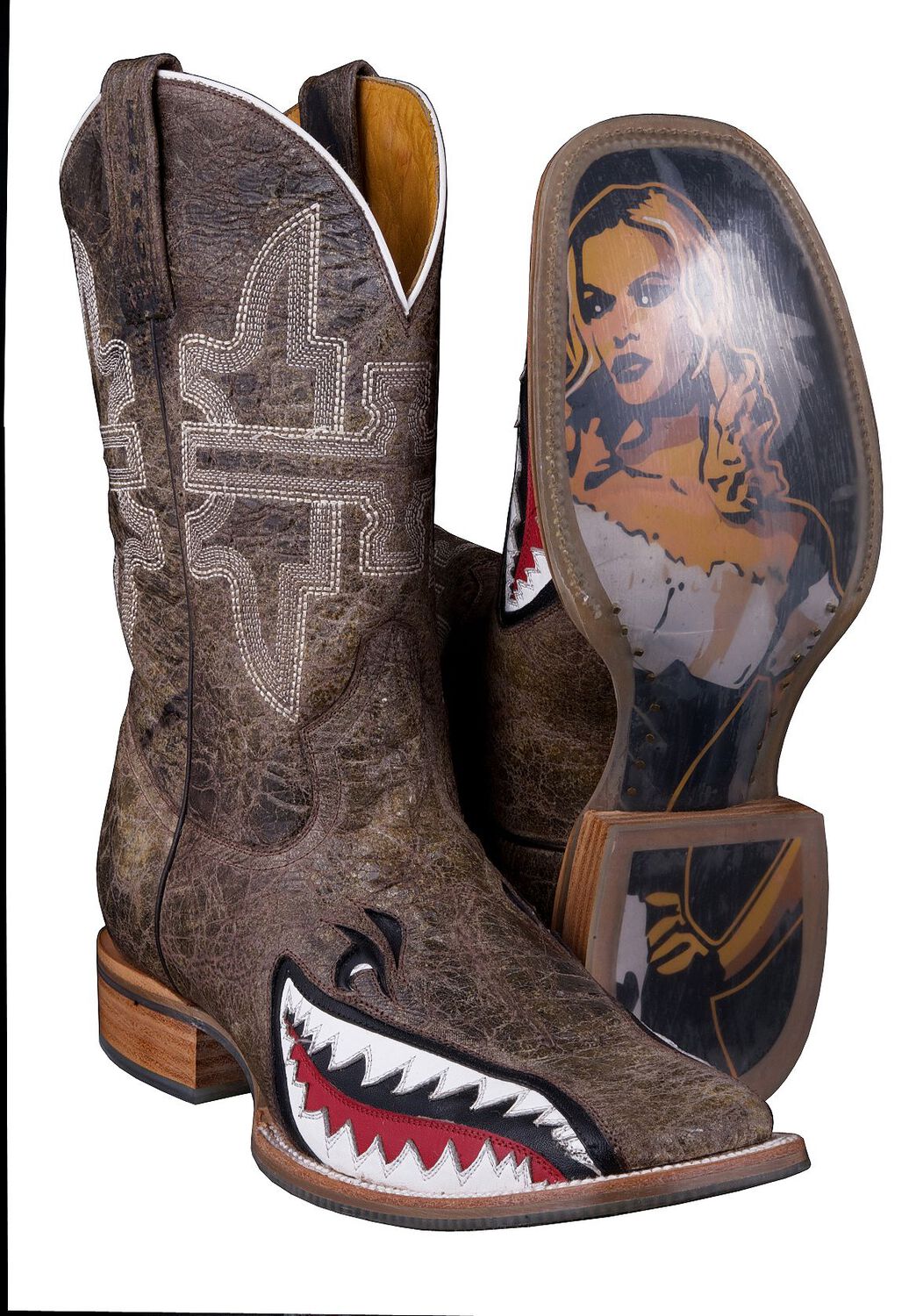 Image #2 - Tin Haul Men's Gnarly Bite Western Boots - Broad Square Toe, Brn Bomber, hi-res