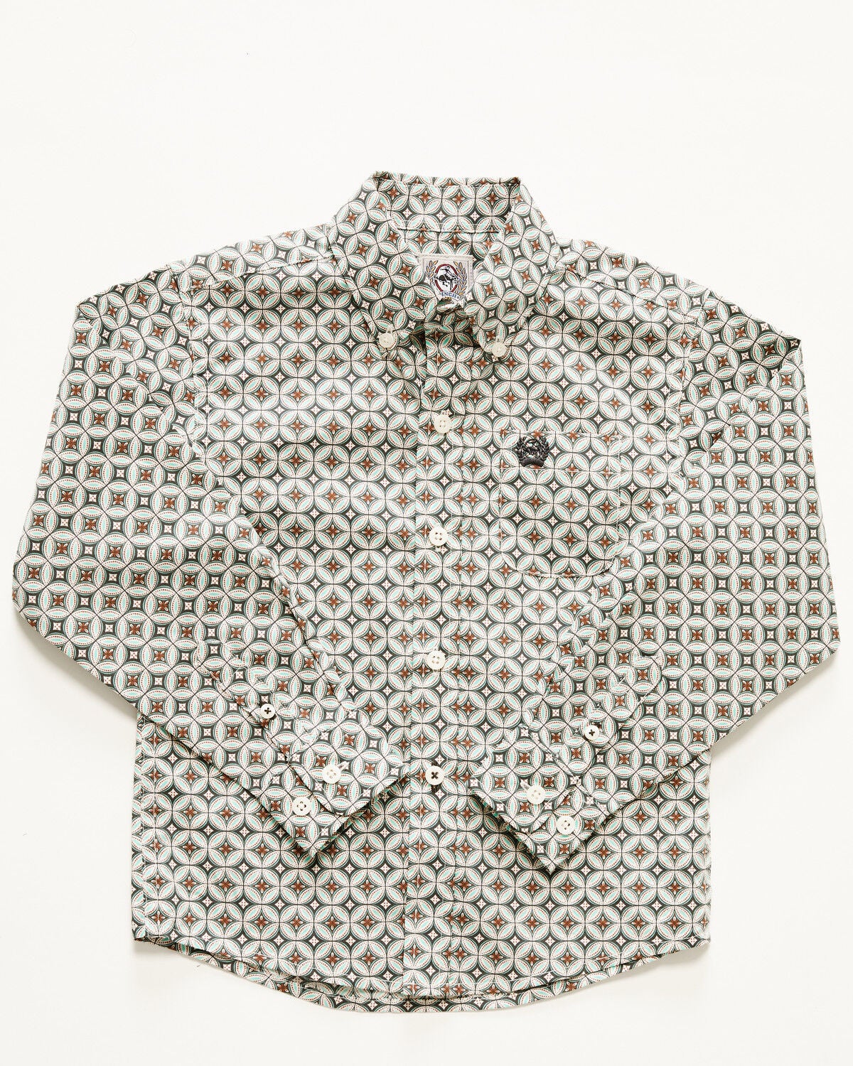 Image #1 - Cinch Toddler Boys' Geo Print Long Sleeve Button-Down Western Shirt, Cream, hi-res