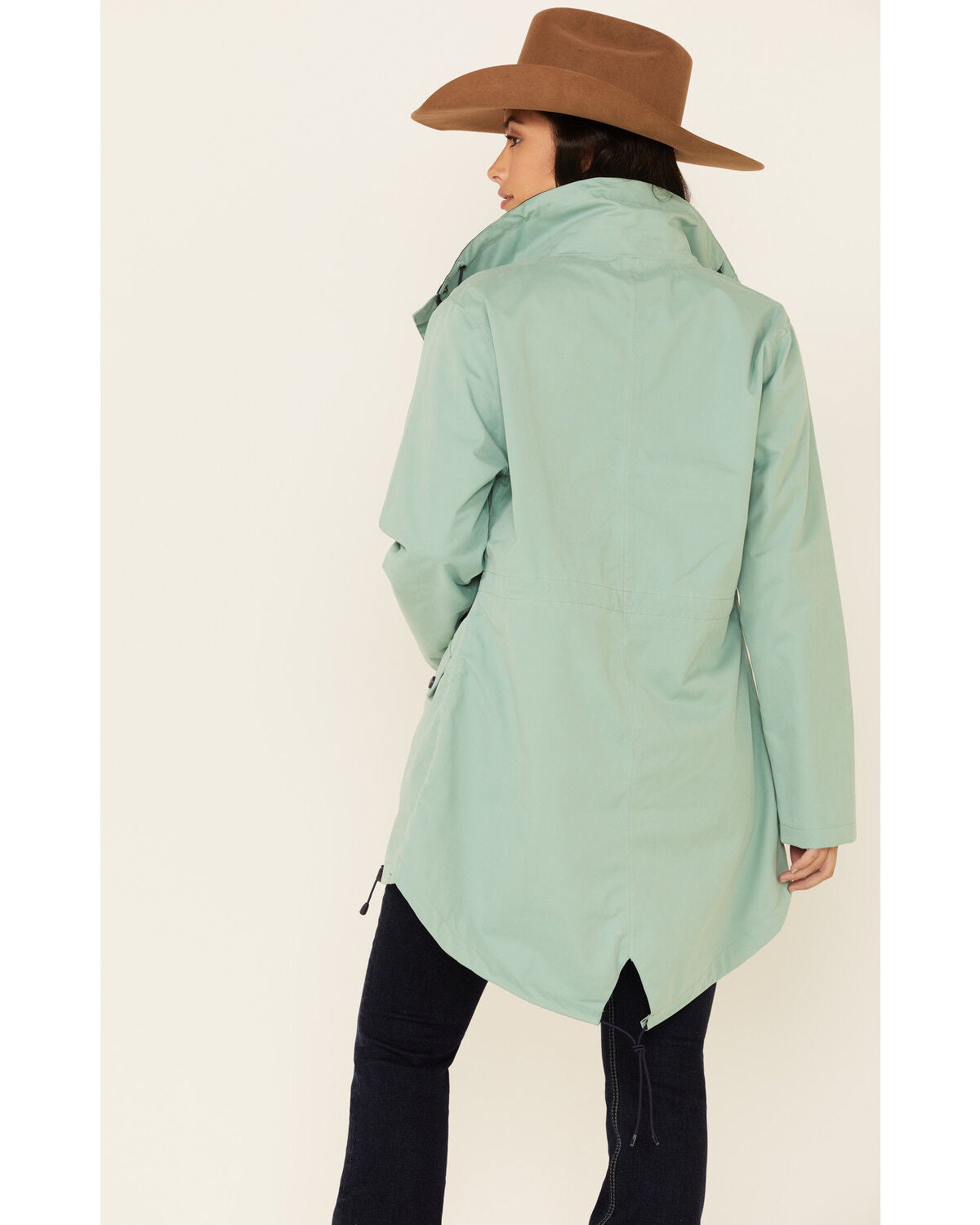 mint green rain jacket