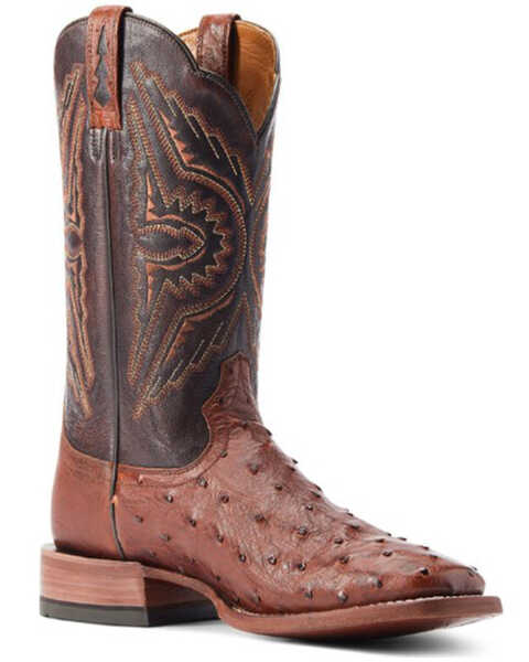 Ariat Men's Broncy Exotic Full Quill Ostrich Western Boots - Broad Square Toe, Brown, hi-res