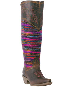 Laredo Women's Brown Distressed Multi-Color Woven Cowgirl Boots - Snip Toe, Brown, hi-res