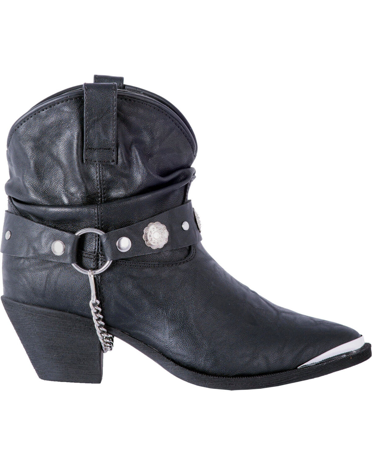 Image #2 - Dingo Women's Faux Concho Strap Slouch Booties - Round Toe, Black, hi-res