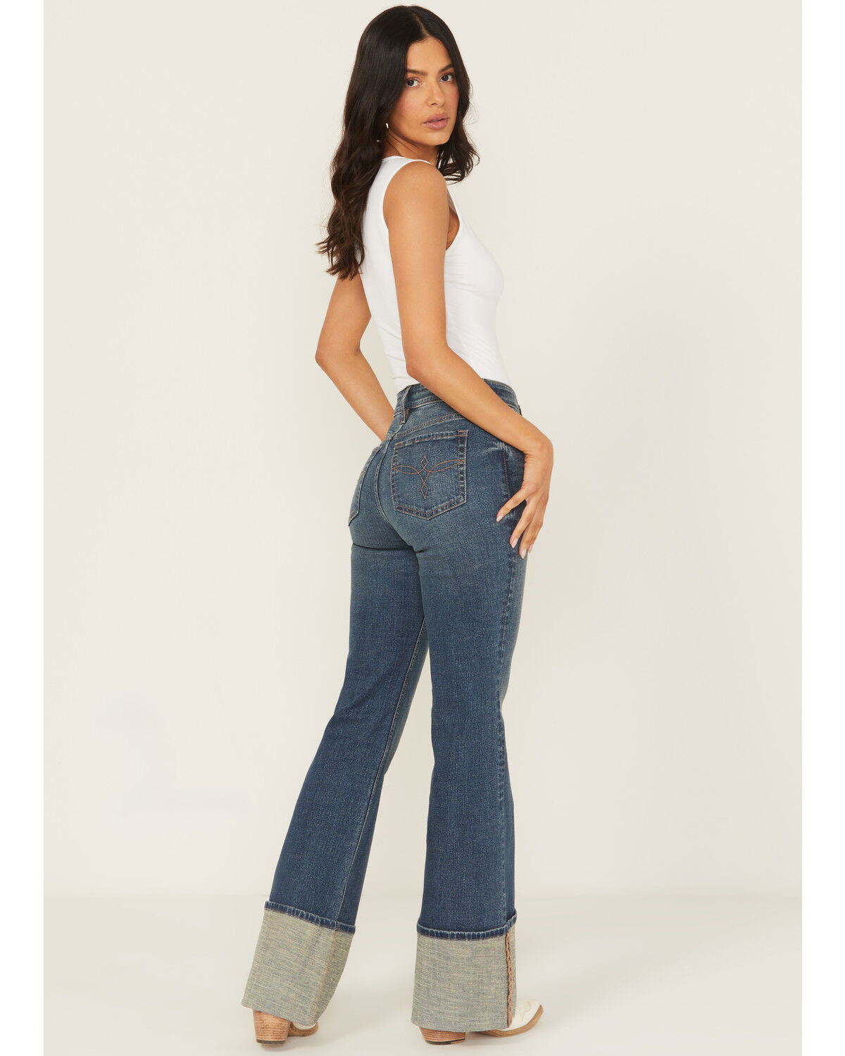 Image #3 - Shyanne Women's Harden Medium Wash High Rise Trouser Tall Cuff Comfort Stretch Denim Jeans, Medium Wash, hi-res