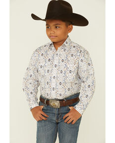 Rough Stock By Panhandle Boys' Cream Aztec Paisley Print Long Sleeve Snap Western Shirt , Cream, hi-res