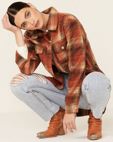 Boom Boom Jeans Women's Plaid Long Sleeve Button-Down Flannel Big Shirt, Rust Copper, hi-res