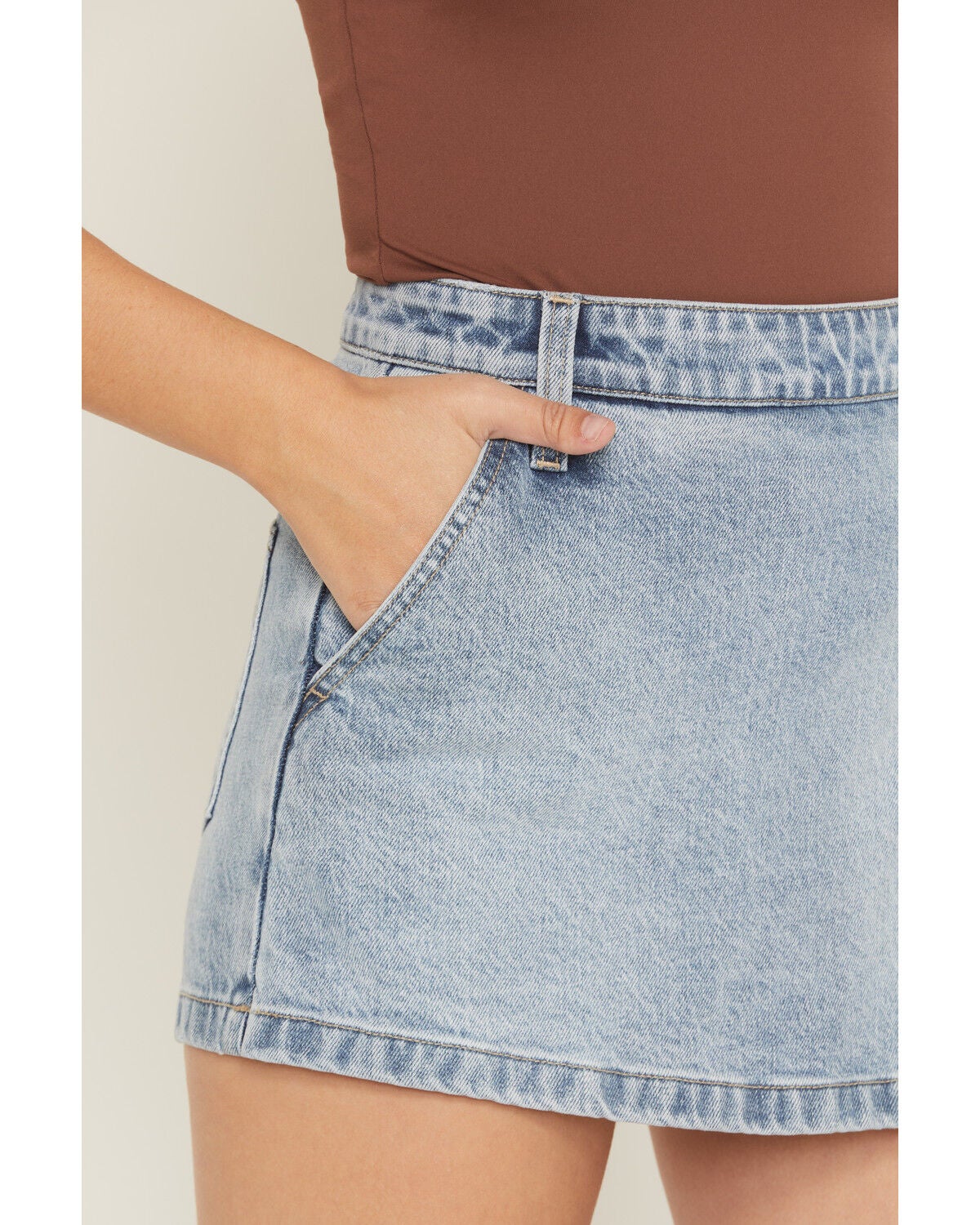 Image #2 - Show Me Your Mumu Women's Monroe Light Wash Denim Mini Skort, Light Wash, hi-res