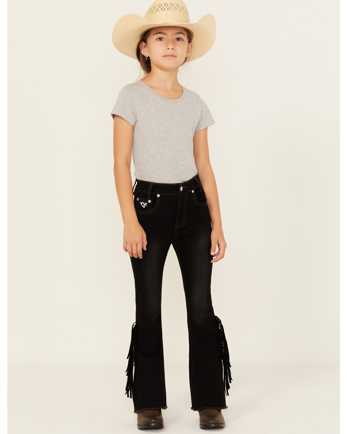 Cowgirl Hardware Girls' Side Fringe Bell Bottom Stretch