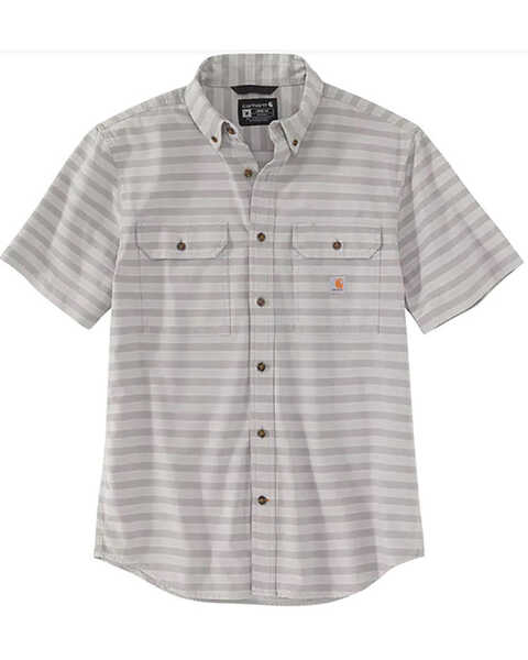 Carhartt Men's Loose Fit Stripe Short Sleeve Button Down Work Shirt , Grey, hi-res