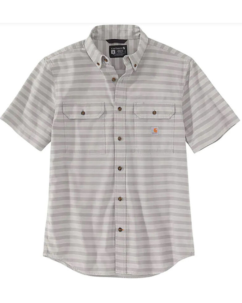Carhartt Men's Loose Fit Grey Stripe Short Sleeve Button-Down Work Shirt , Grey, hi-res