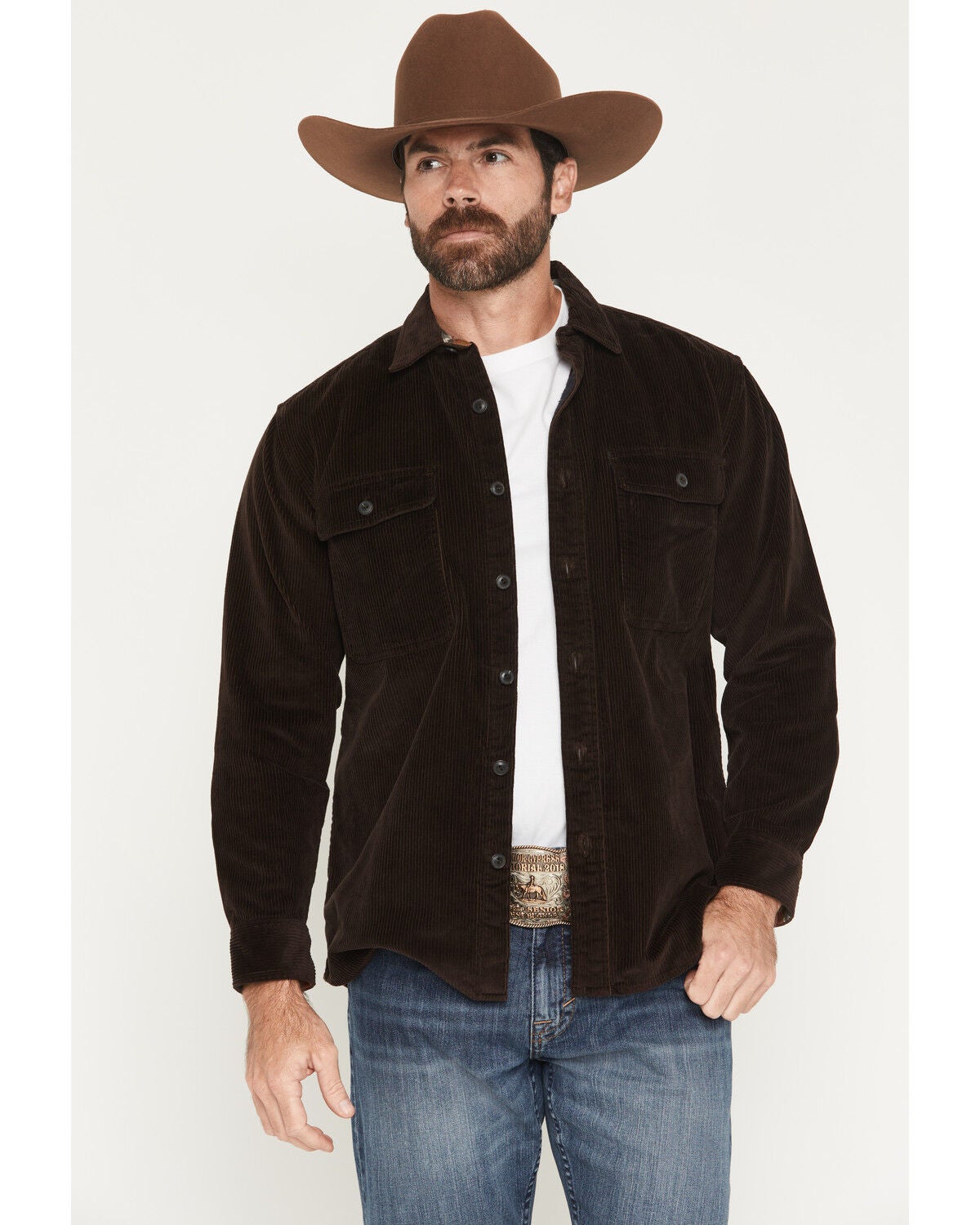 Pendleton Men's Belmont Corduroy Button-Down Shacket, Dark Brown, hi-res