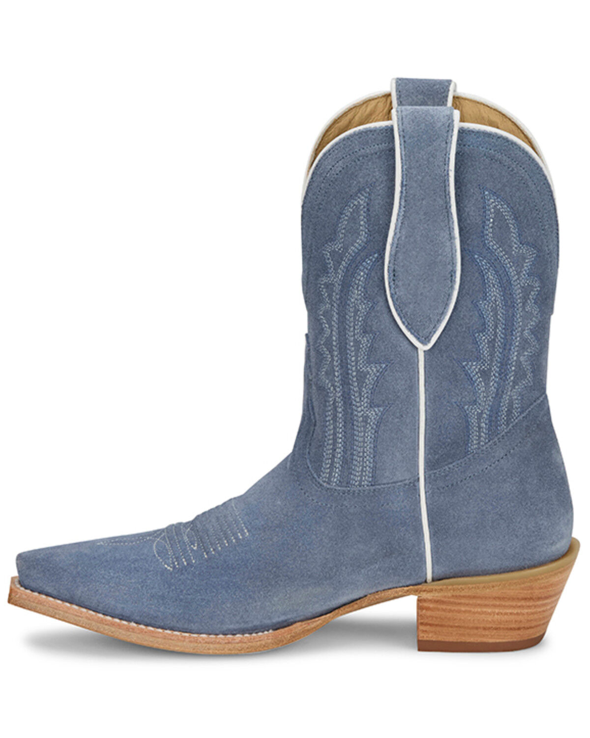 Image #3 - Tony Lama Women's Lea Suede Western Booties - Snip Toe, Light Blue, hi-res