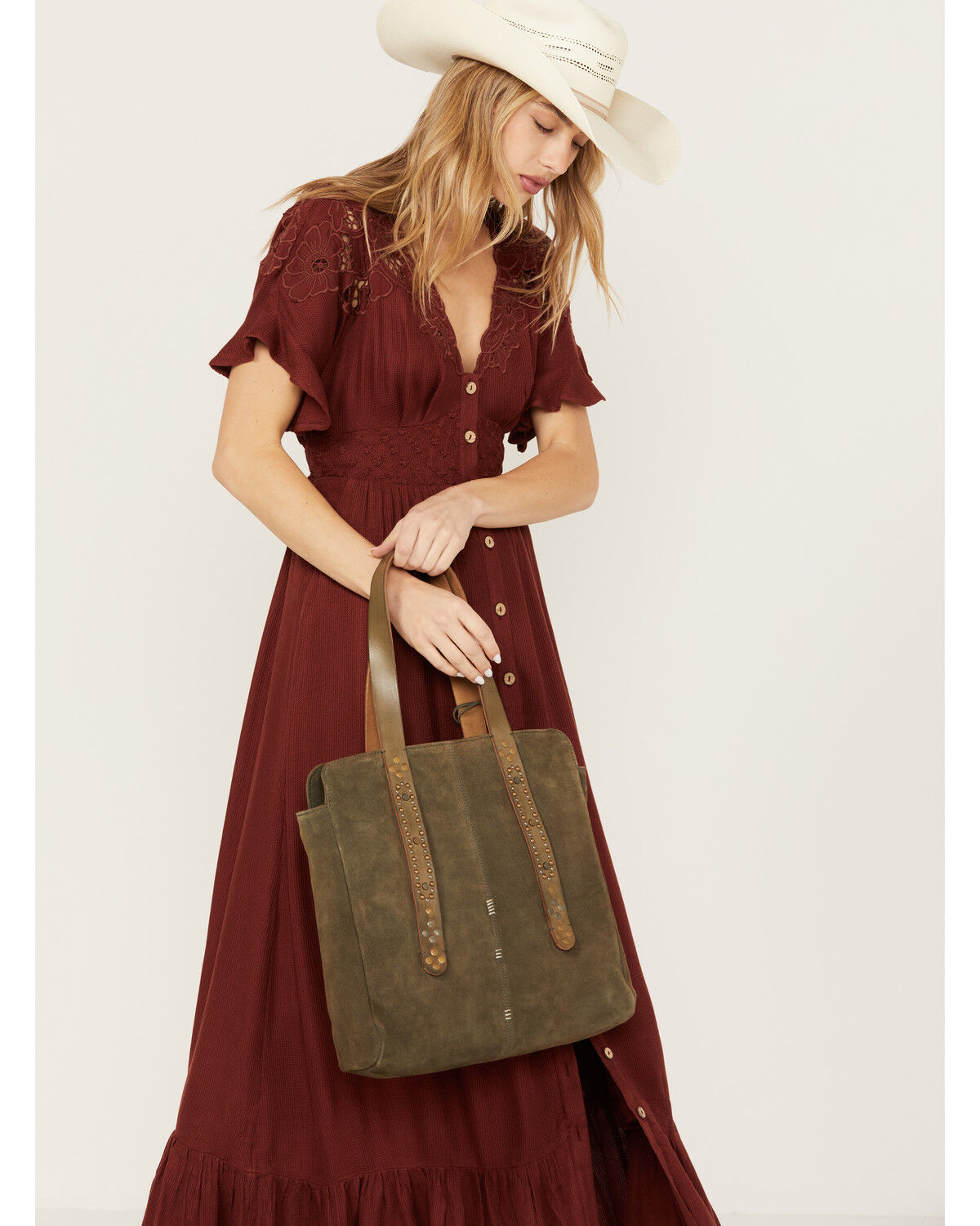 Image #1 - Cleo + Wolf Women's Suede Tote, Olive, hi-res