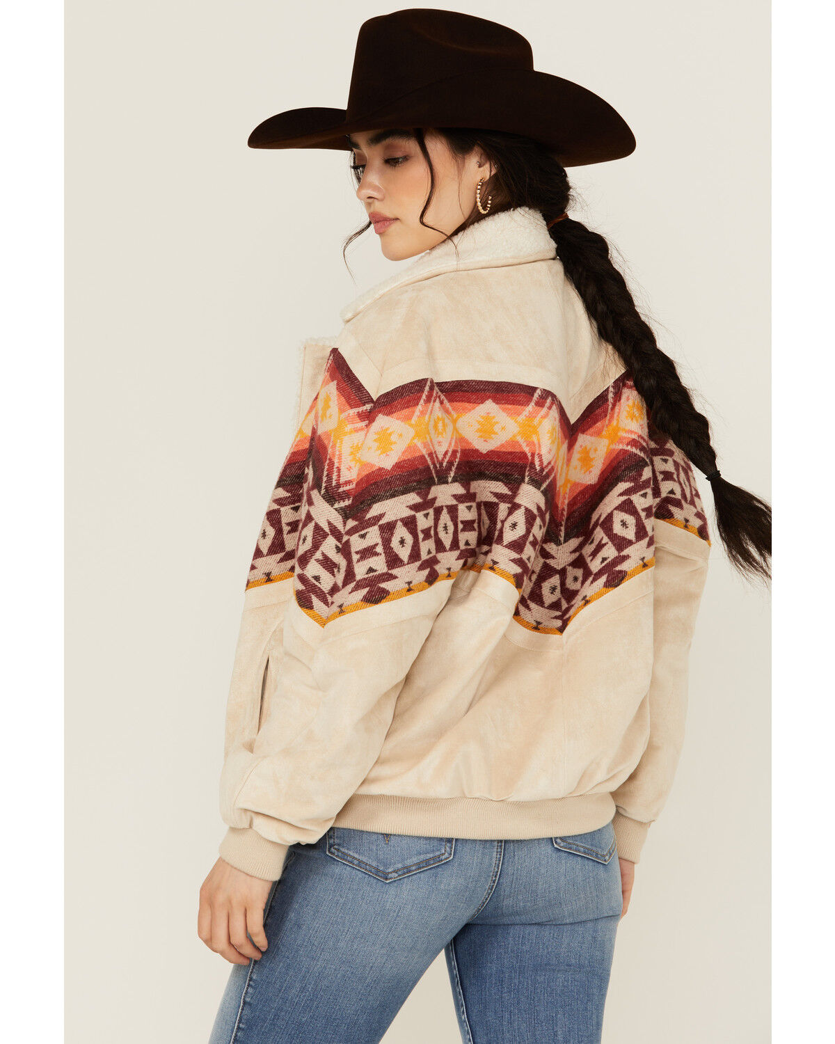 Image #4 - Rock & Roll Denim Women's Southwestern Print Sherpa Lined Bomber Jacket, , hi-res