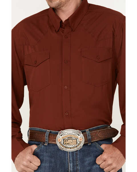 Image #3 - RANK 45® Men's Roughie Performance Long Sleeve Western Button-Down Shirt , Red, hi-res