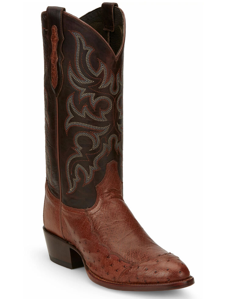 Tony Lama Men's Brown Ostrich Western Boots - Round Toe, Brown, hi-res