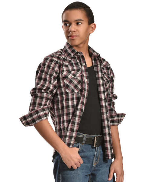 Wrangler Boys' Assorted Plaid Long Sleeve Western Shirt - Country Outfitter