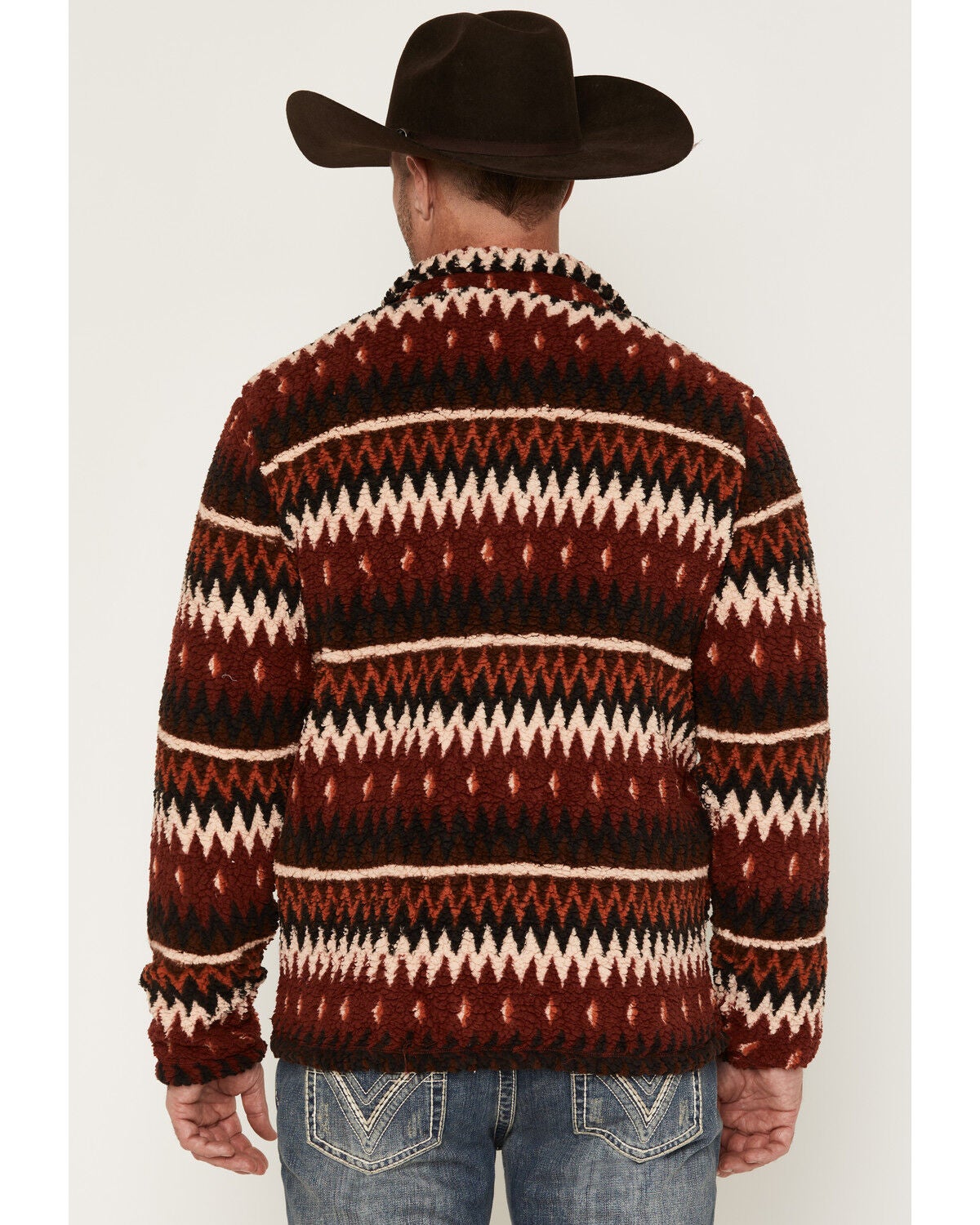 Image #4 - Cody James Men's Voyage Southwestern Striped Sherpa 1/4 Zip Pullover, Dark Red, hi-res