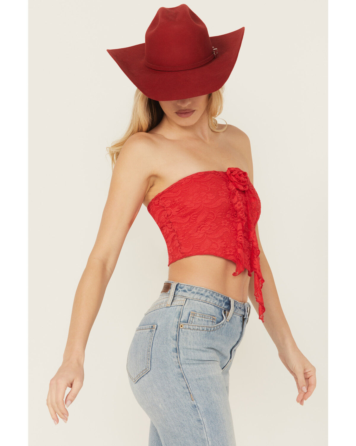 Image #2 - Originality Women's Rosette Tube Top, Red, hi-res