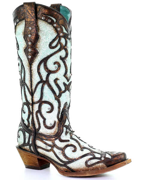 Corral Women's Sky Blue Glitter Western Boots - Snip Toe, Brown, hi-res