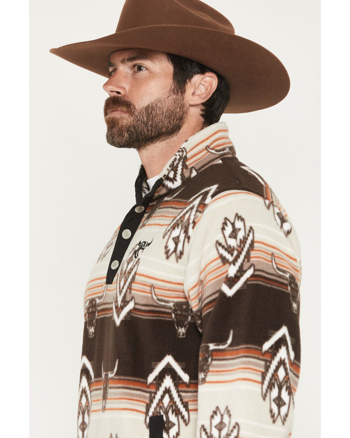 Image #2 - Cowboy Hardware Men's Southwestern Striped 1/4 Snap Pullover, Brown, hi-res
