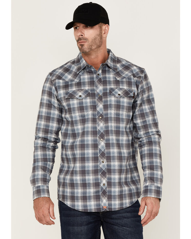 Cody James Men's FR Large Plaid Long Sleeve Snap Work Shirt , Charcoal, hi-res