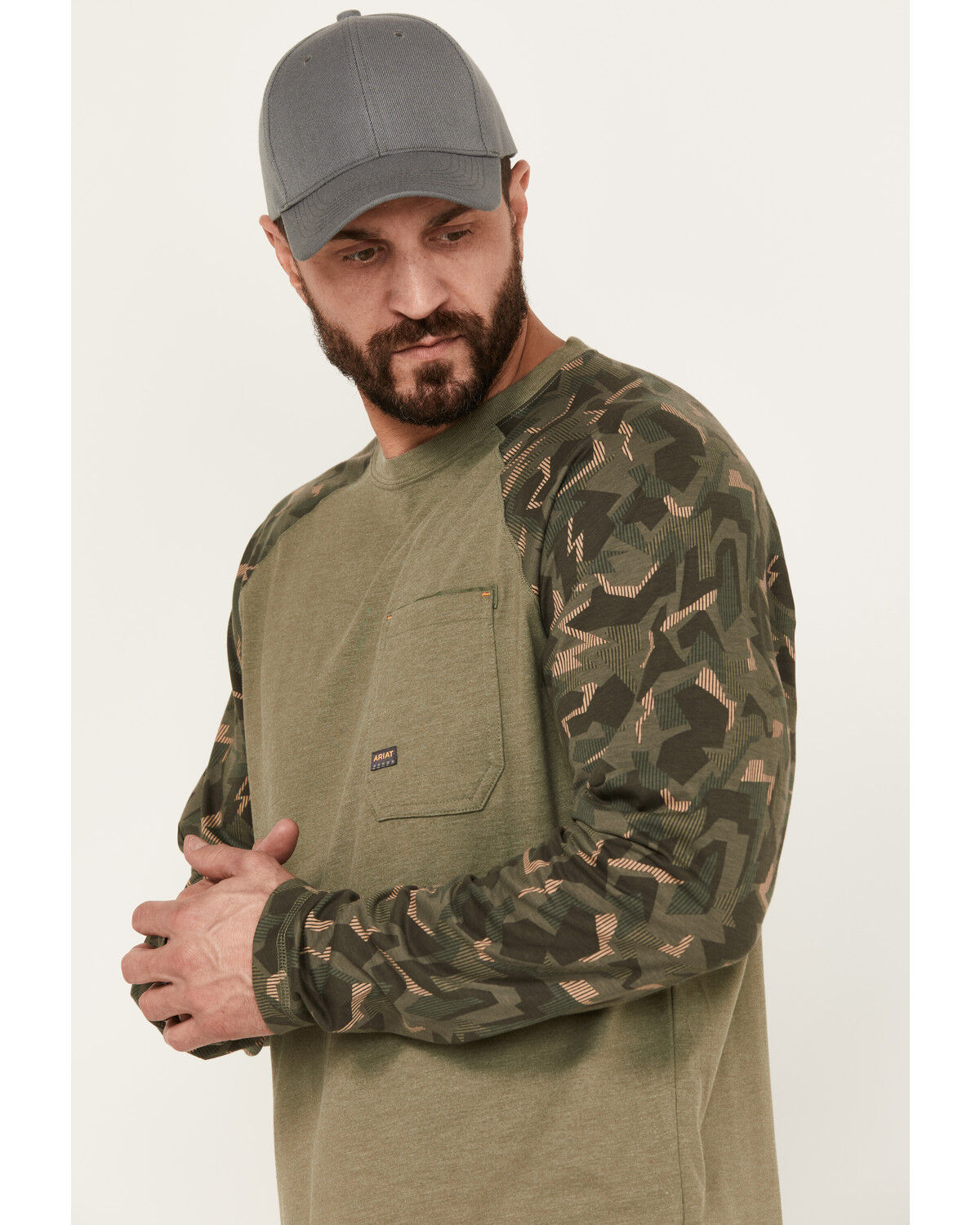 Image #2 - Ariat Men's Rebar Workman Baseball Long Sleeve Shirt, Green, hi-res