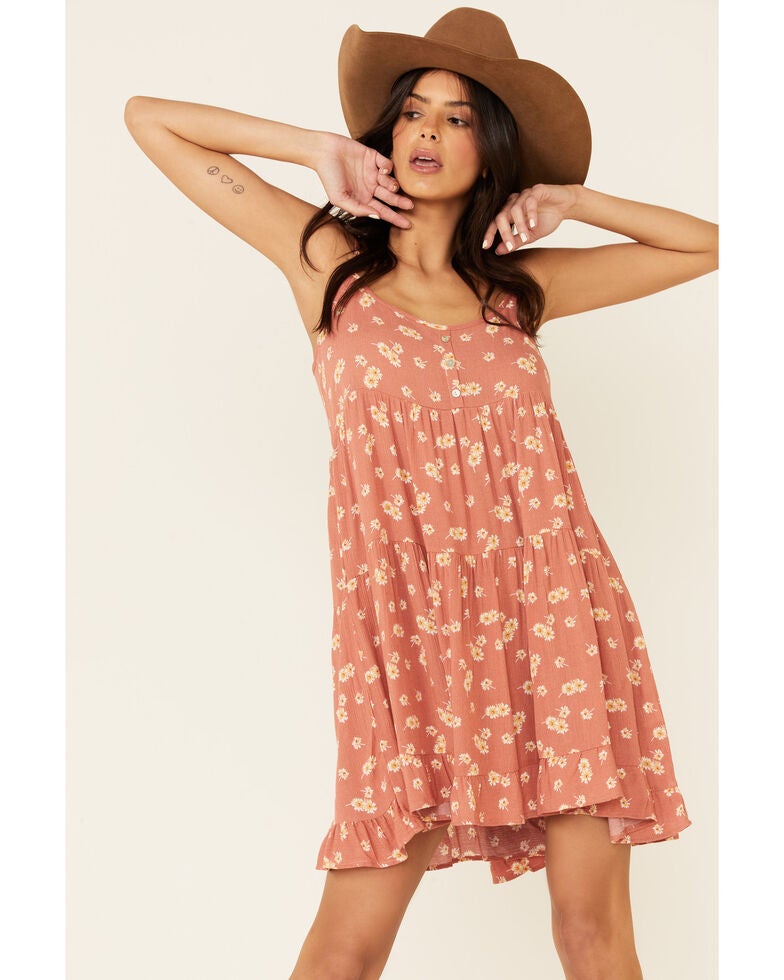 Luna Chix Women's Rust Floral Tiered Sundress - Country Outfitter