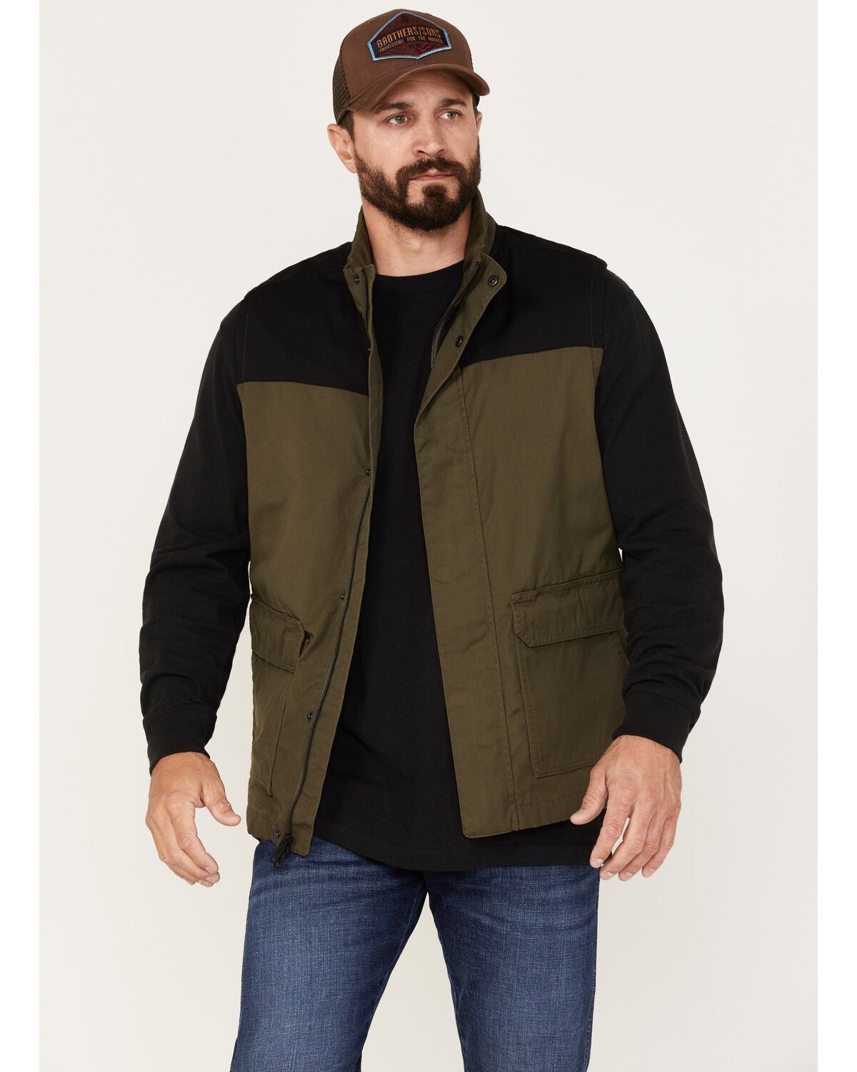 Brothers and Sons Men's Waxed Canvas Field Vest, Olive, hi-res