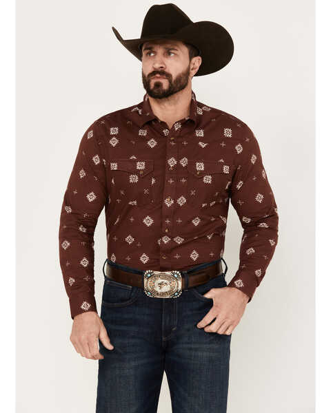 Pendleton Men's Laramie Diamond Print Long Sleeve Western Snap Shirt, Burgundy, hi-res